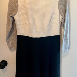 LOFT Black and White Dress with Gray Sleeves